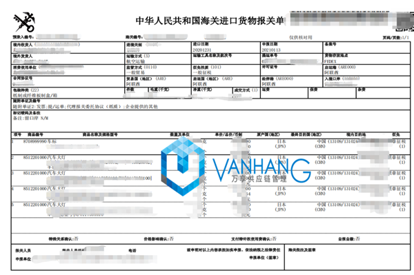 進(jìn)口車燈汽車配件報關(guān)